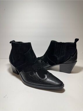 Zara Cowboy Cowgirl Western Ankle  Black Boots Genuine Leather Size 39